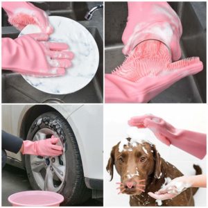 HK MART Magic Silicone Gloves with Wash Scrubber, Reusable Brush Heat Resistant Gloves Kitchen Tool for Cleaning, Dish Washing, Washing The Car, Pet Hair Care - 1 Pair (Multicolor)