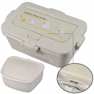 WISHKEY Leakproof Plastic Single Compartment Brown Lunch Box with Separate Cutlery Container for Kids Or Adults